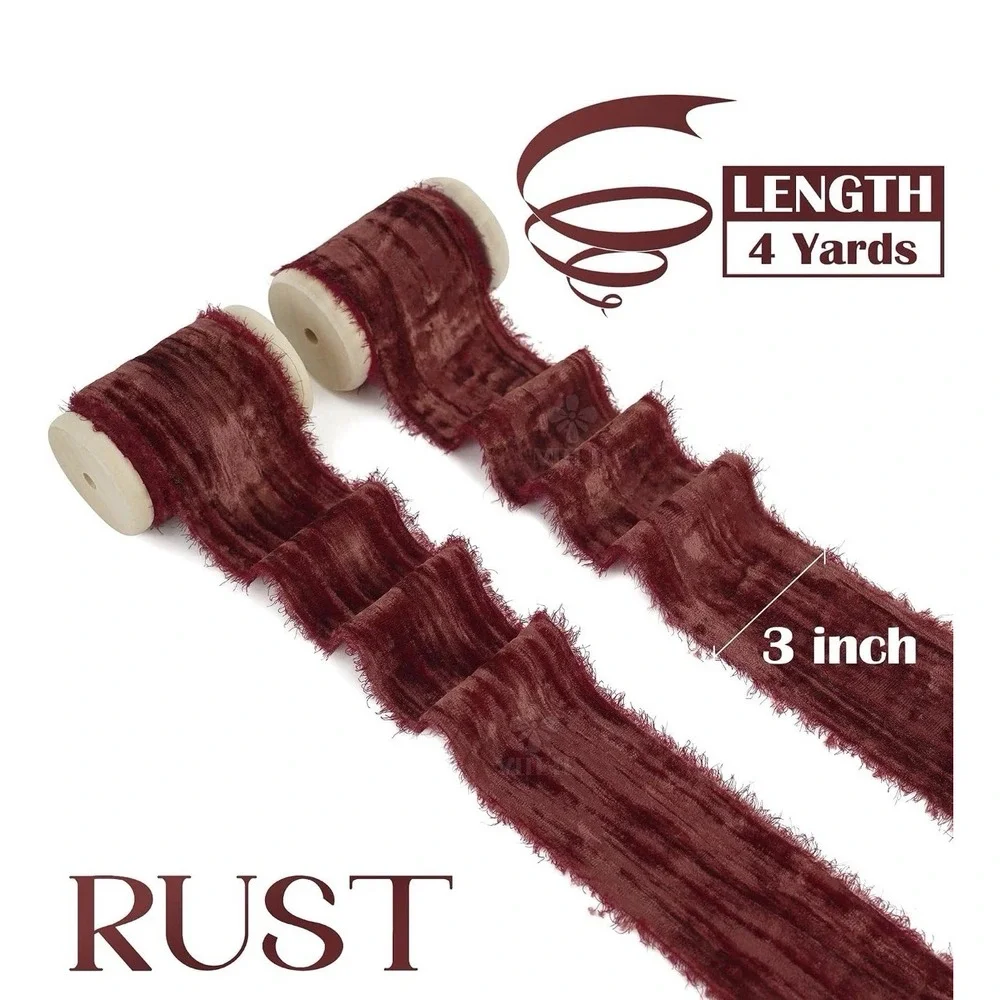 C0013-Meedee Rust Crinkle Velvet Ribbon Frayed Edge 3